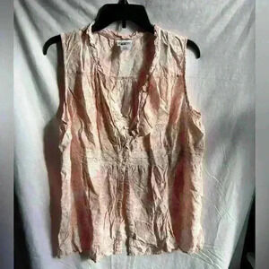 Motherhood Maternity Pink & White Button Up Ruffle Tank w/ Lace Size XL